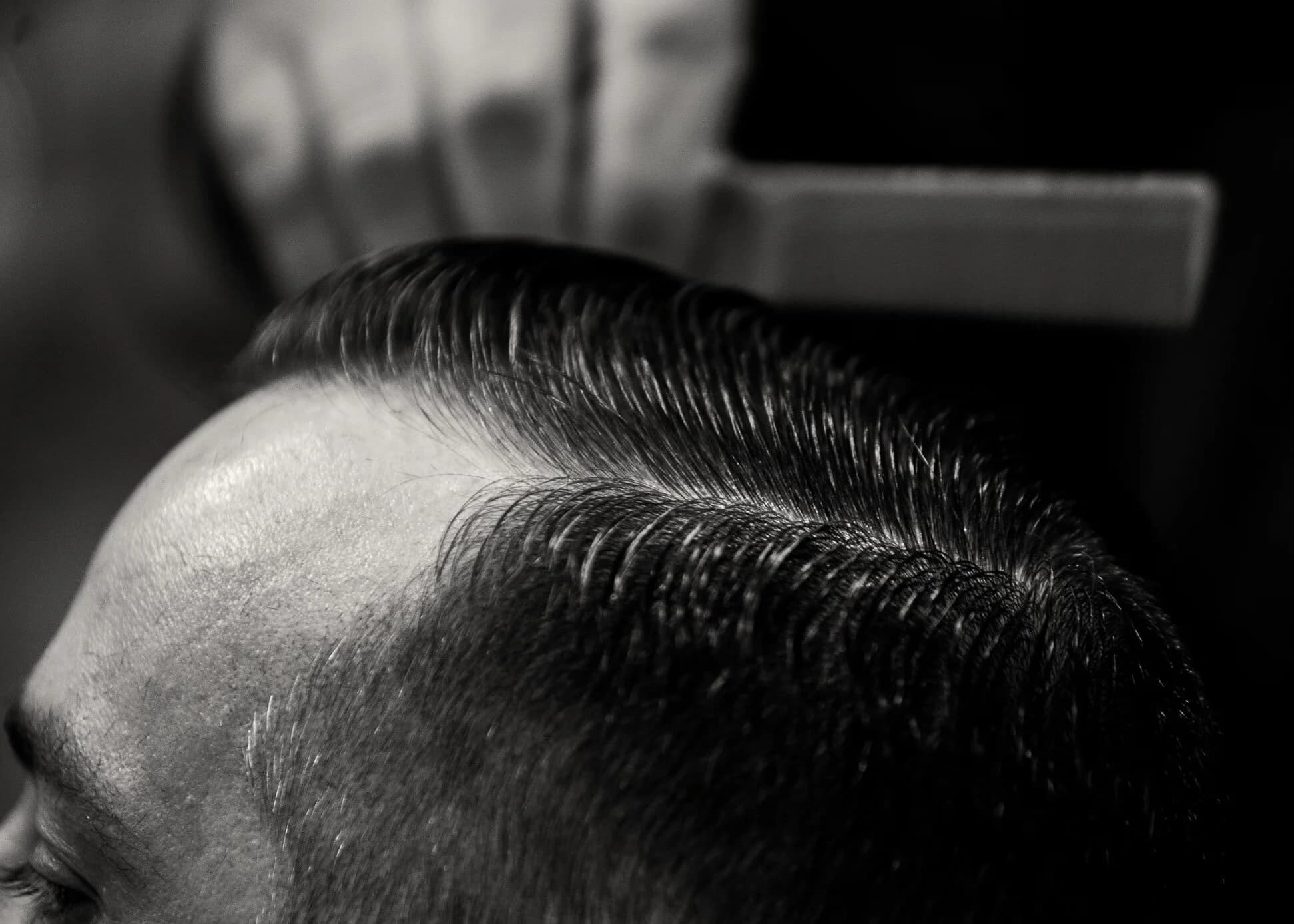A finished classic hairstyle at Rooster’s